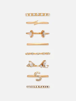 Bijoux|Primark Lot De 8 Bagues à Initiale Et Strass Jaune