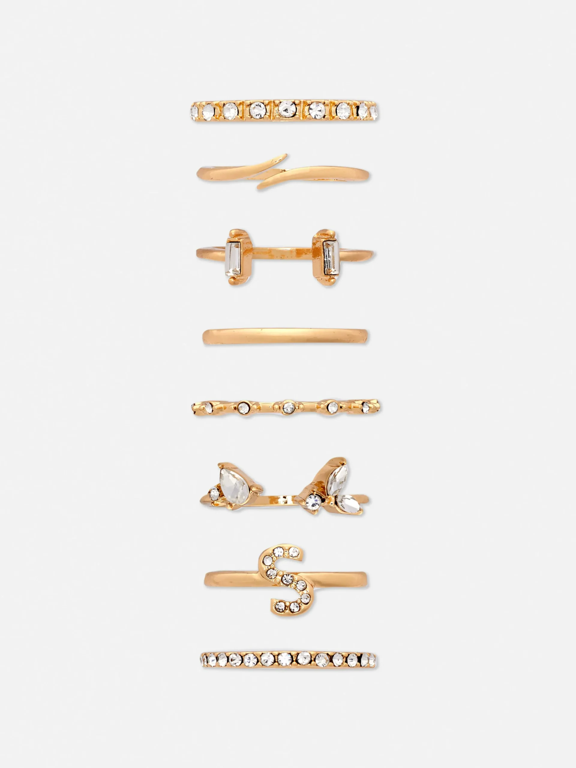 Bijoux|Primark Lot De 8 Bagues à Initiale Et Strass Jaune
