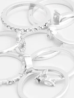 Bijoux|Primark Lot De 8 Bagues à Initiale Et Strass Blanc