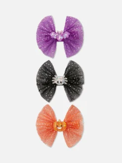 Déguisements Halloween Pour Enfants|Accessoires Halloween|Primark Lot De 3 Barrettes D'Halloween à Nœud Pailleté Multicolore