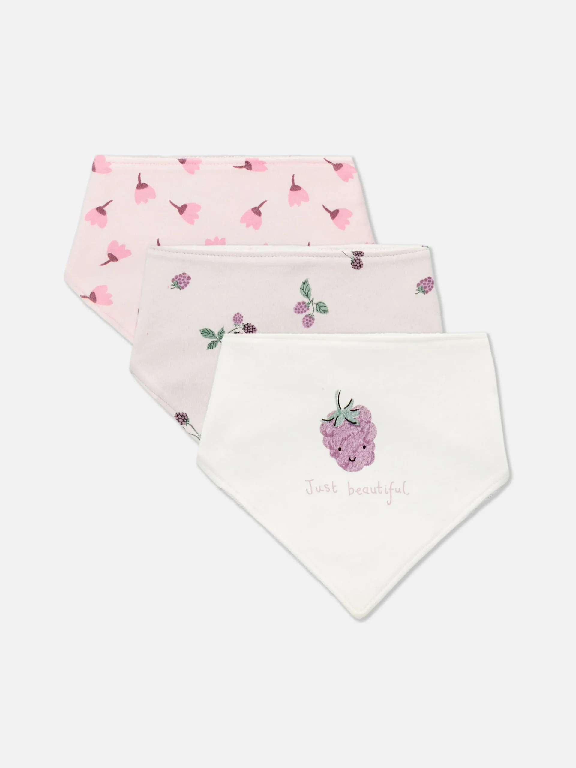 Alimentation Et Sevrage|Primark Lot De 3 Bavoirs Façon Bandana à Motif Fruits Rouges Rose