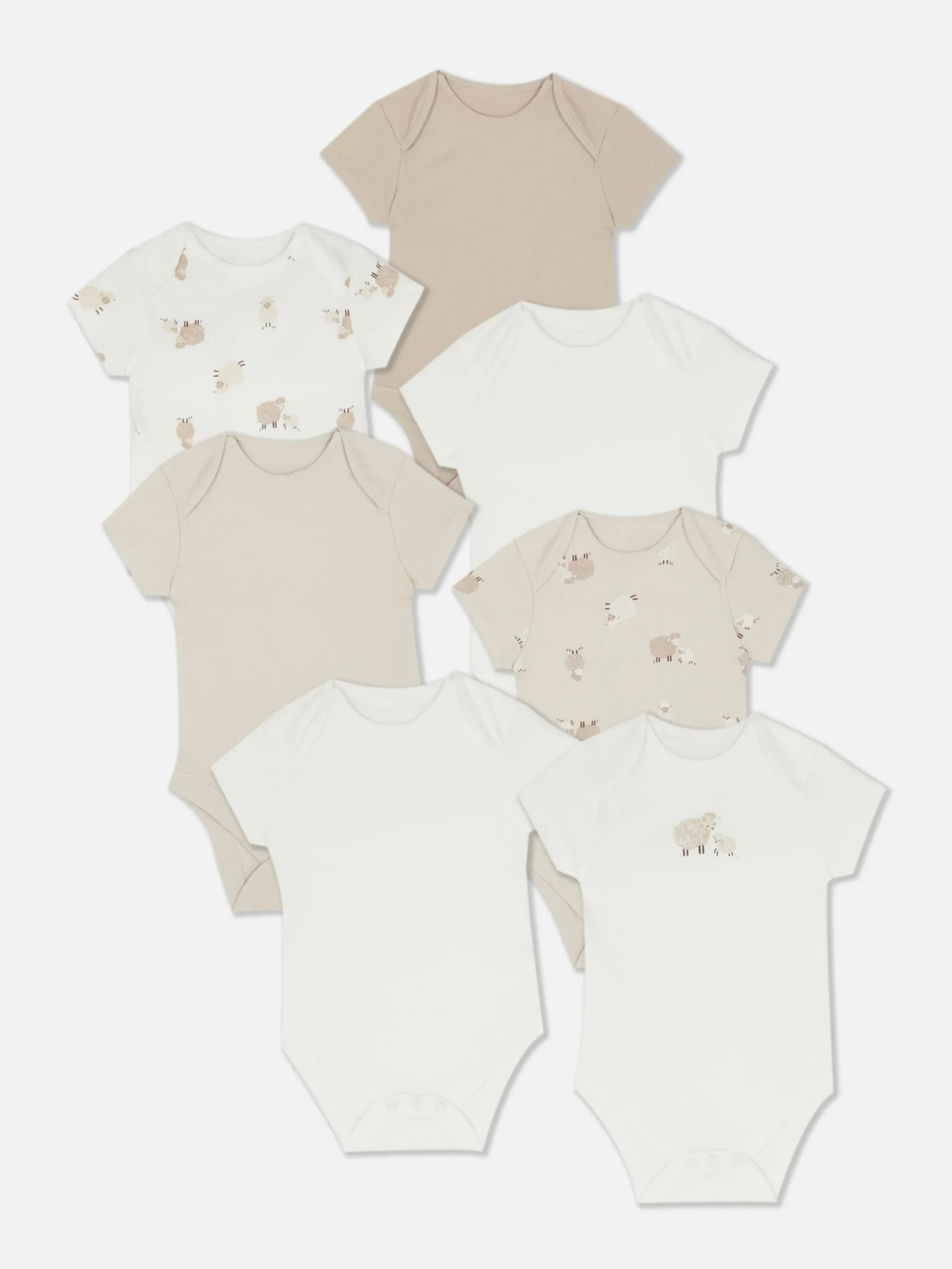 Bodies Et Debardeurs|Primark Lot De 7 Bodys à Manches Courtes Et Motif Agneau Taupe
