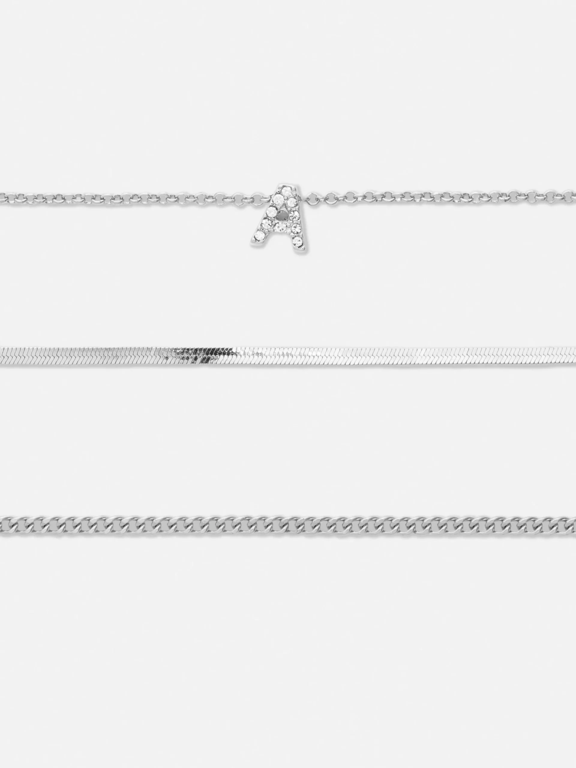 Bijoux|Primark Lot De 3 Bracelets à Initiale Et Strass Blanc