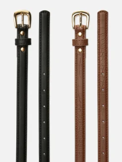 Ceintures|Primark Lot De 2 Ceintures Skinny En Simili Cuir Fauve