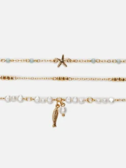 Bijoux|Primark Lot De 3 Chaînes De Cheville à Motifs Bord De Mer Blanc