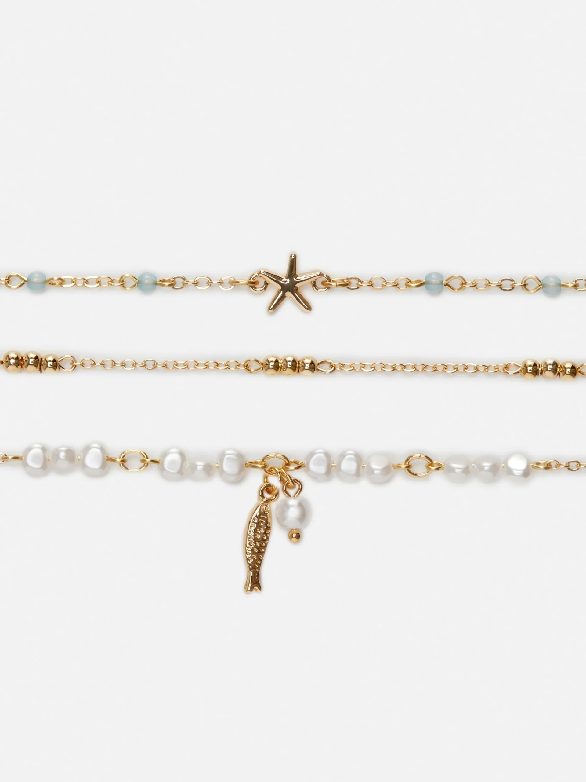 Bijoux|Primark Lot De 3 Chaînes De Cheville à Motifs Bord De Mer Blanc