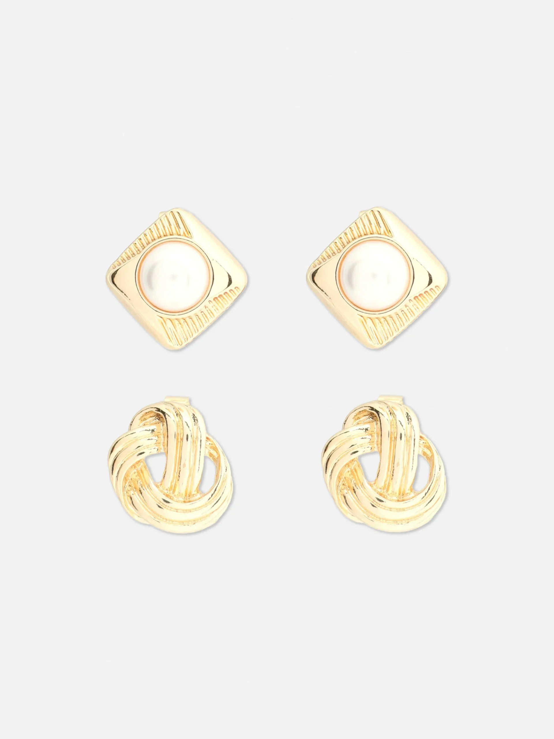 Bijoux|Primark Lot De 2 Clous D'oreilles Nœud Et Fausse Perle Jaune