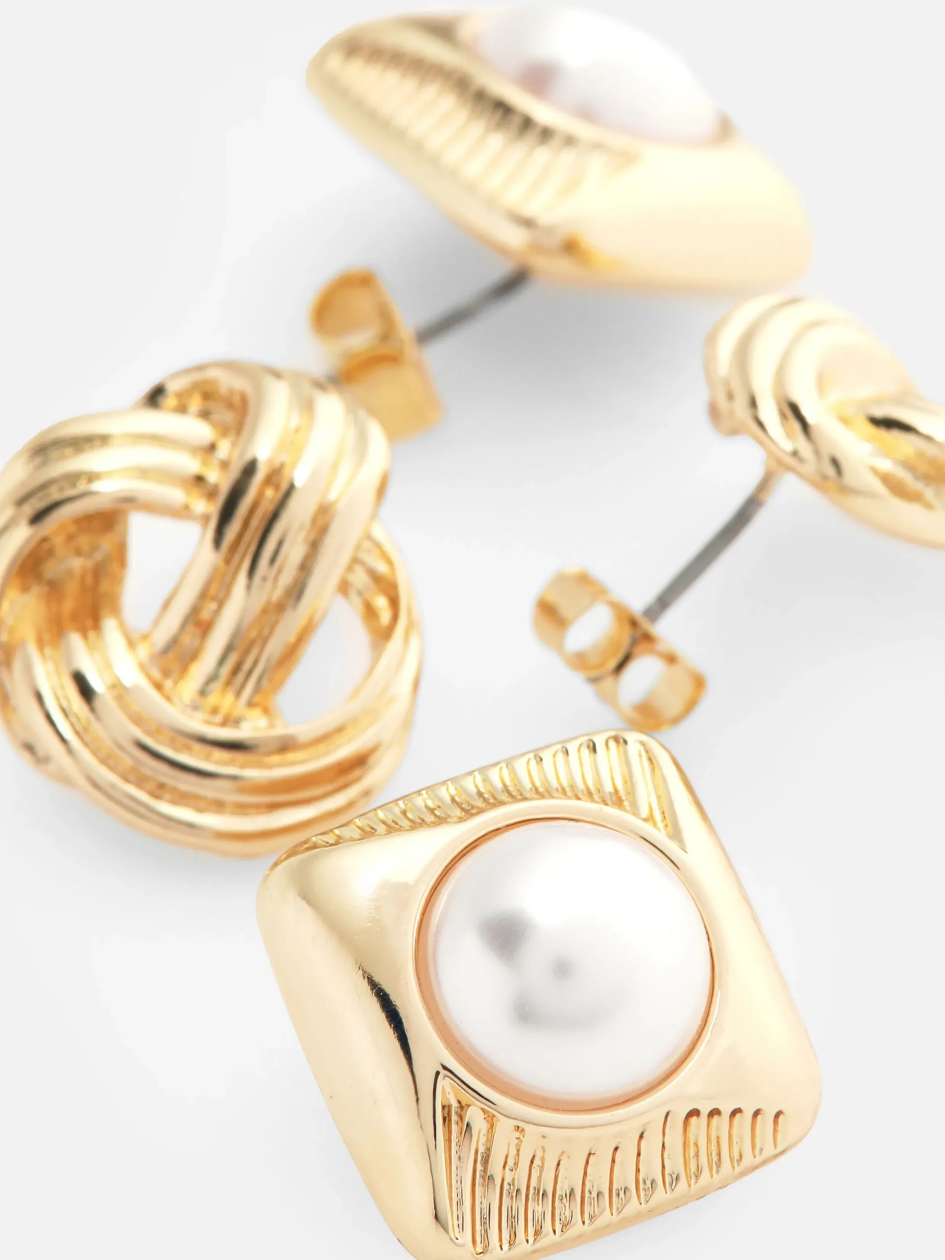 Bijoux|Primark Lot De 2 Clous D'oreilles Nœud Et Fausse Perle Jaune
