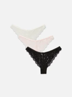 Culotte|Primark Lot De 3 Culottes Brésiliennes En Dentelle Noir