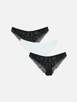 Culotte|Primark Lot De 3 Culottes Brésiliennes En Dentelle Noir/Blanc