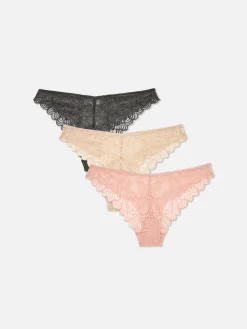 Culotte|Primark Lot De 3 Culottes Brésiliennes En Dentelle Naturel