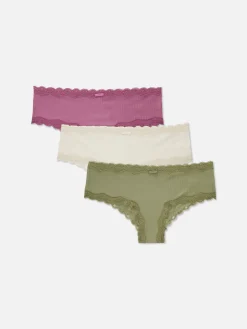 Culotte|Primark Lot De 3 Culottes En Microfibre Et En Dentelle Vert foncé