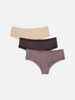 Culotte|Primark Lot De 3 Culottes En Microfibre Et En Dentelle Figue