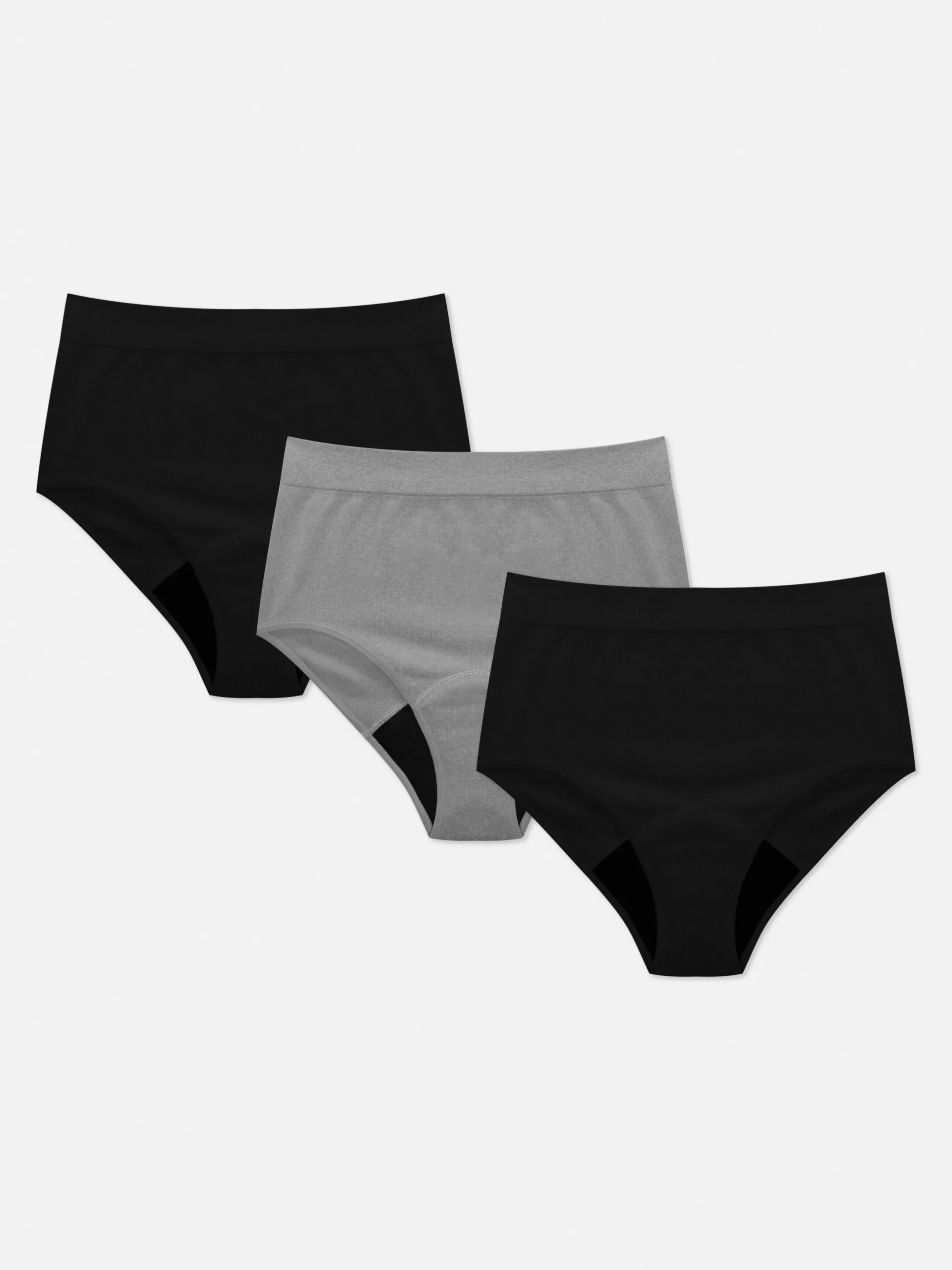Culotte|Primark Lot De 3 Culottes Menstruelles Côtelées Taille Haute Noir