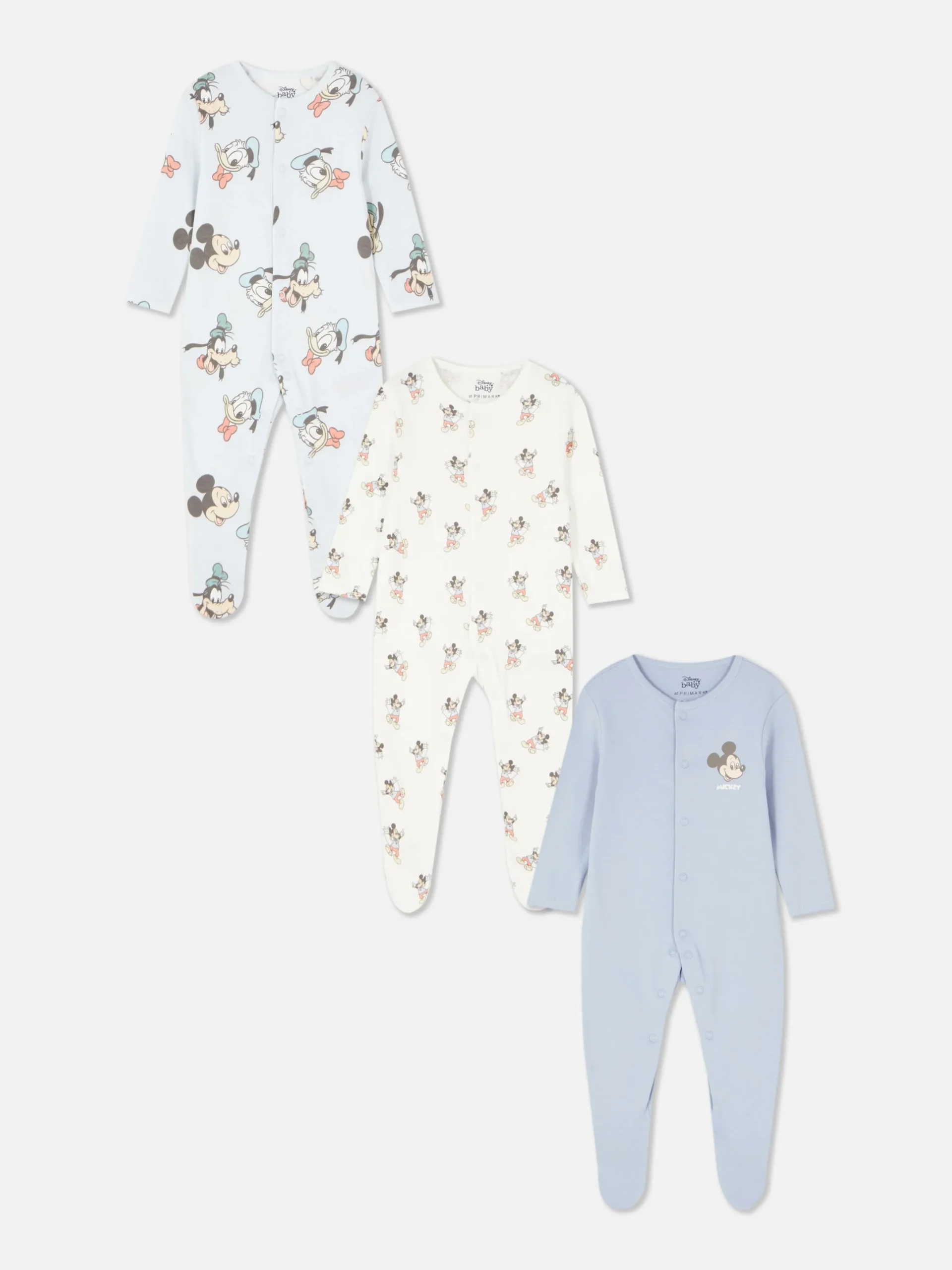Grenouillères Et Gigoteuses|Primark Lot De 3 Grenouillères Disney Mickey Mouse Et Ses Amis Bleu