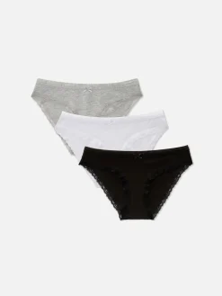 Culotte|Primark Lot De 3 Mini Culottes Avec Finitions En Dentelle Noir/Blanc