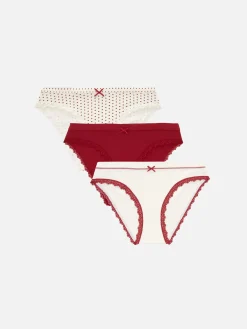 Culotte|Primark Lot De 3 Mini Culottes Avec Finitions En Dentelle Rouge foncé