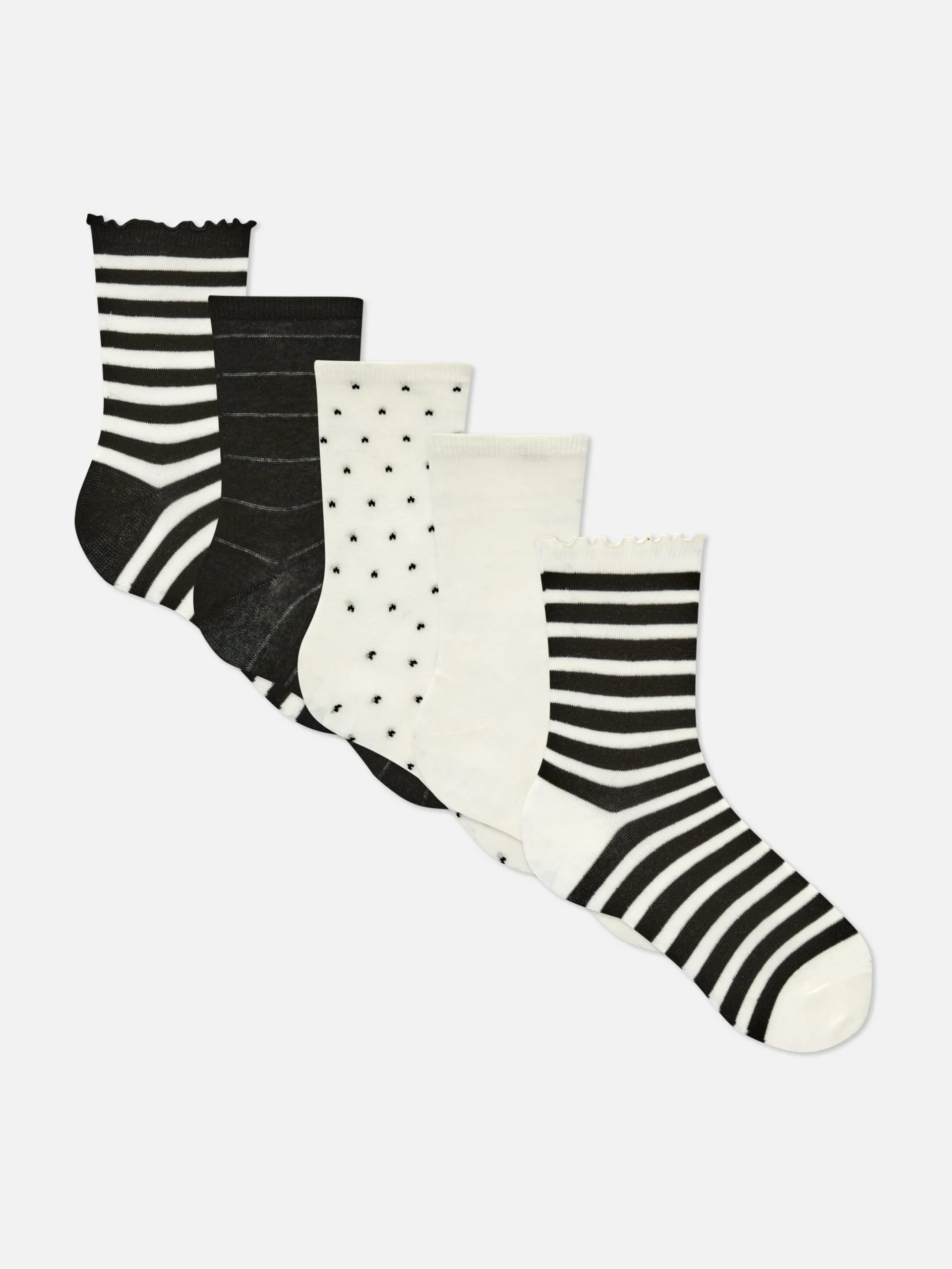 Chaussettes|Primark Lot De 5 Paires De Chaussettes Monochromatiques Rayées Noir/Blanc