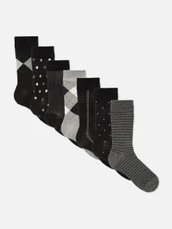 Chaussettes|Primark Lot De 7 Paires De Chaussettes à Motifs Variés Noir