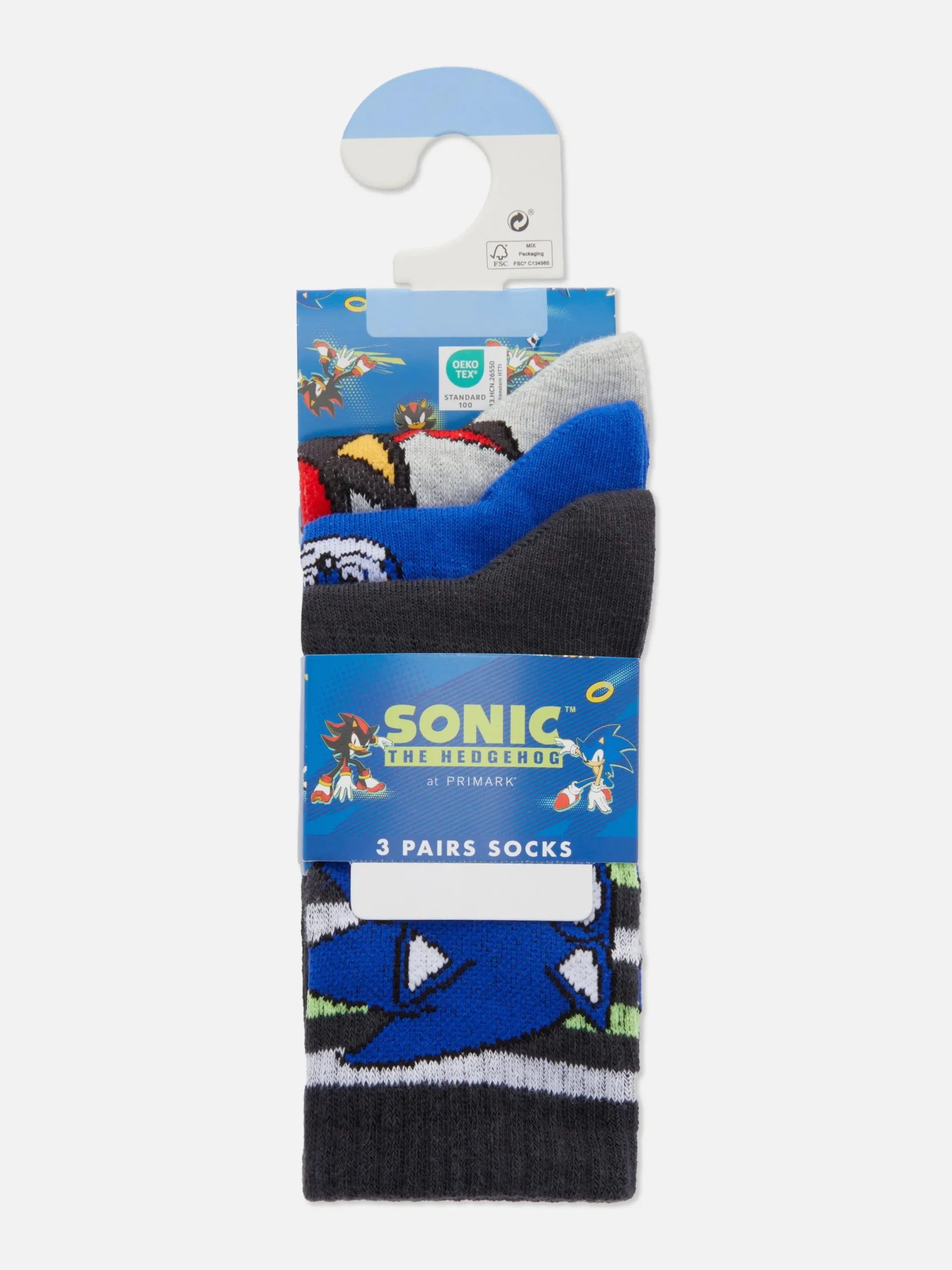 Chaussettes|Primark Lot De 3 Paires De Chaussettes Sonic Le Hérisson Bleu