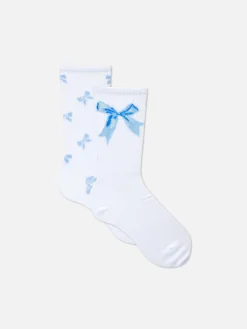 Chaussettes|Primark Lot De 2 Paires De Chaussettes Coquettes à Nœud Bleu