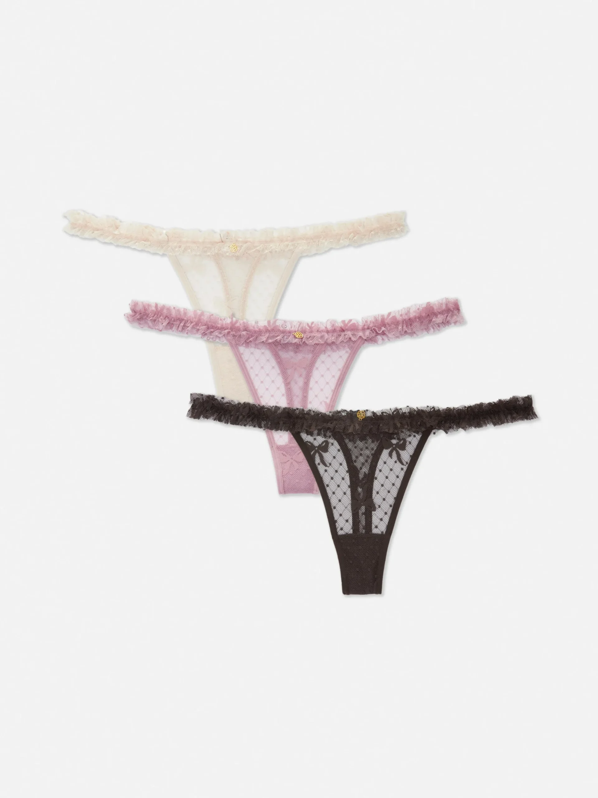 Culotte|Primark Lot De 3 Strings à Volants Et à Nœud Marron