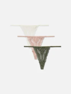 Culotte|Primark Lot De 3 Strings En Dentelle Kaki