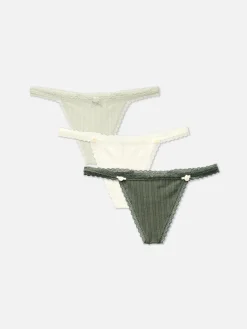 Culotte|Primark Lot De 3 Strings En Pointelle Kaki