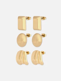 Bijoux|Primark Lot De 3 paires De Clous D'oreilles Sculpturaux Jaune
