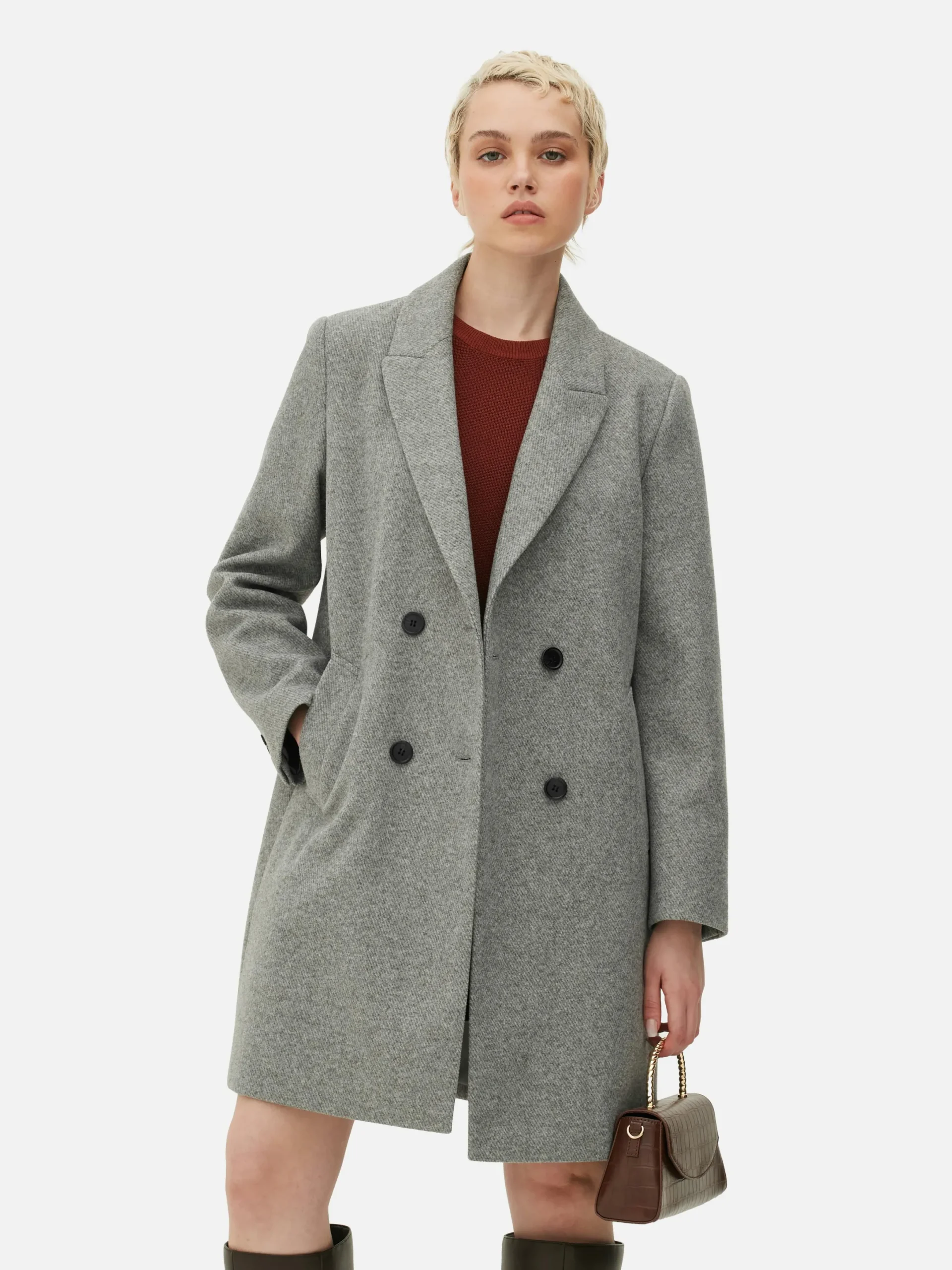 Manteaux Et Vestes|Primark Manteau Croisé En Sergé Gris
