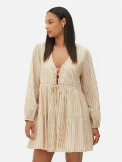 Robes|Primark Mini Robe à Smocks Nouée Sur Le Devant Crème