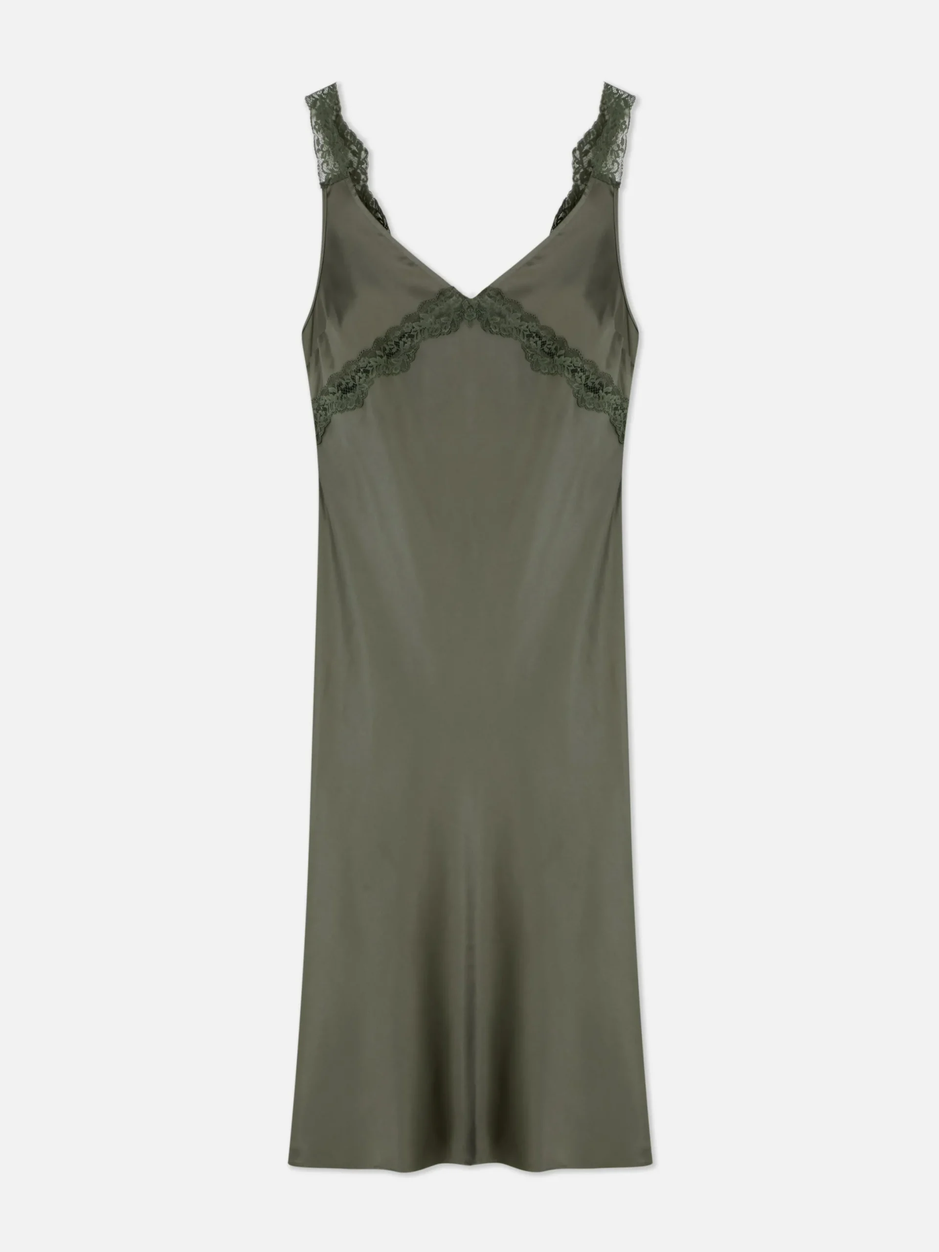 Combinaisons Et Caracos|Primark Nuisette Mi-longue En Satin à Finitions En Dentelle Kaki