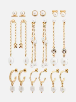 Bijoux|Primark 9 paires De Boucles D'oreilles à Fausses Perles Jaune