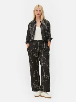 Pantalons Et Leggings|Primark Pantalon à Fleurs En Satin à Coordonner Noir/Blanc