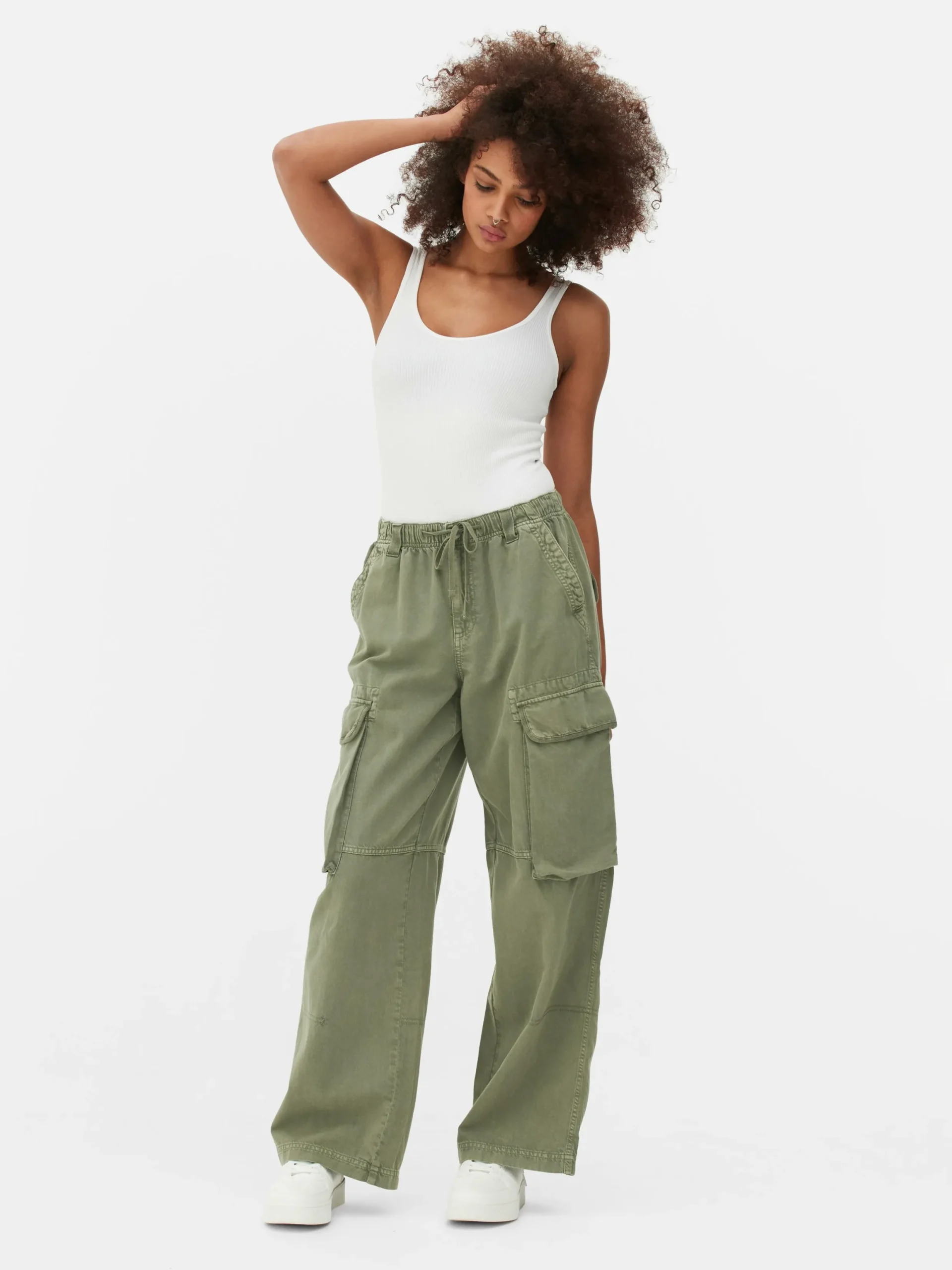 Denim|Jean|Primark Pantalon Cargo à Nouer à La Taille Kaki