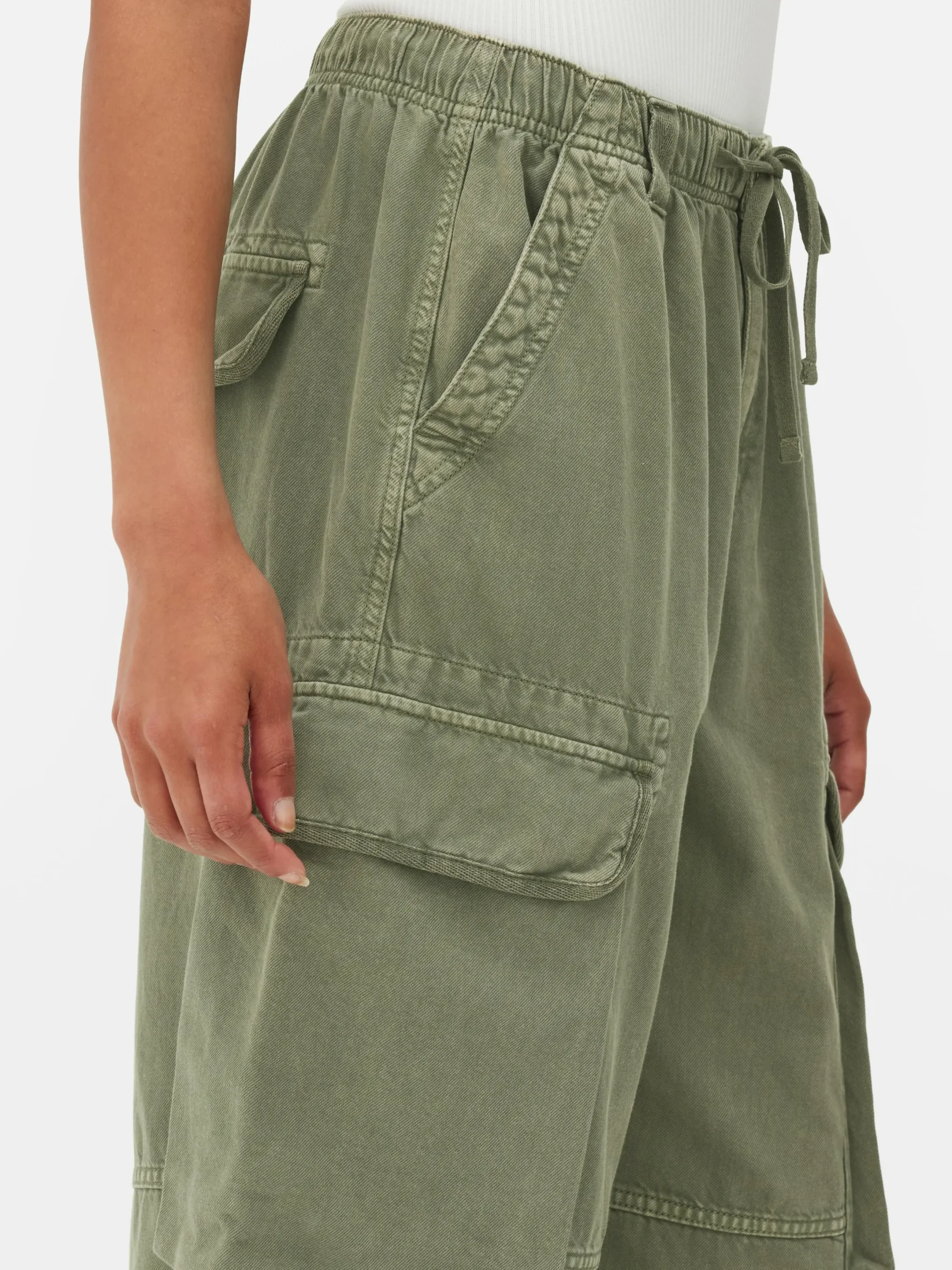 Denim|Jean|Primark Pantalon Cargo à Nouer à La Taille Kaki