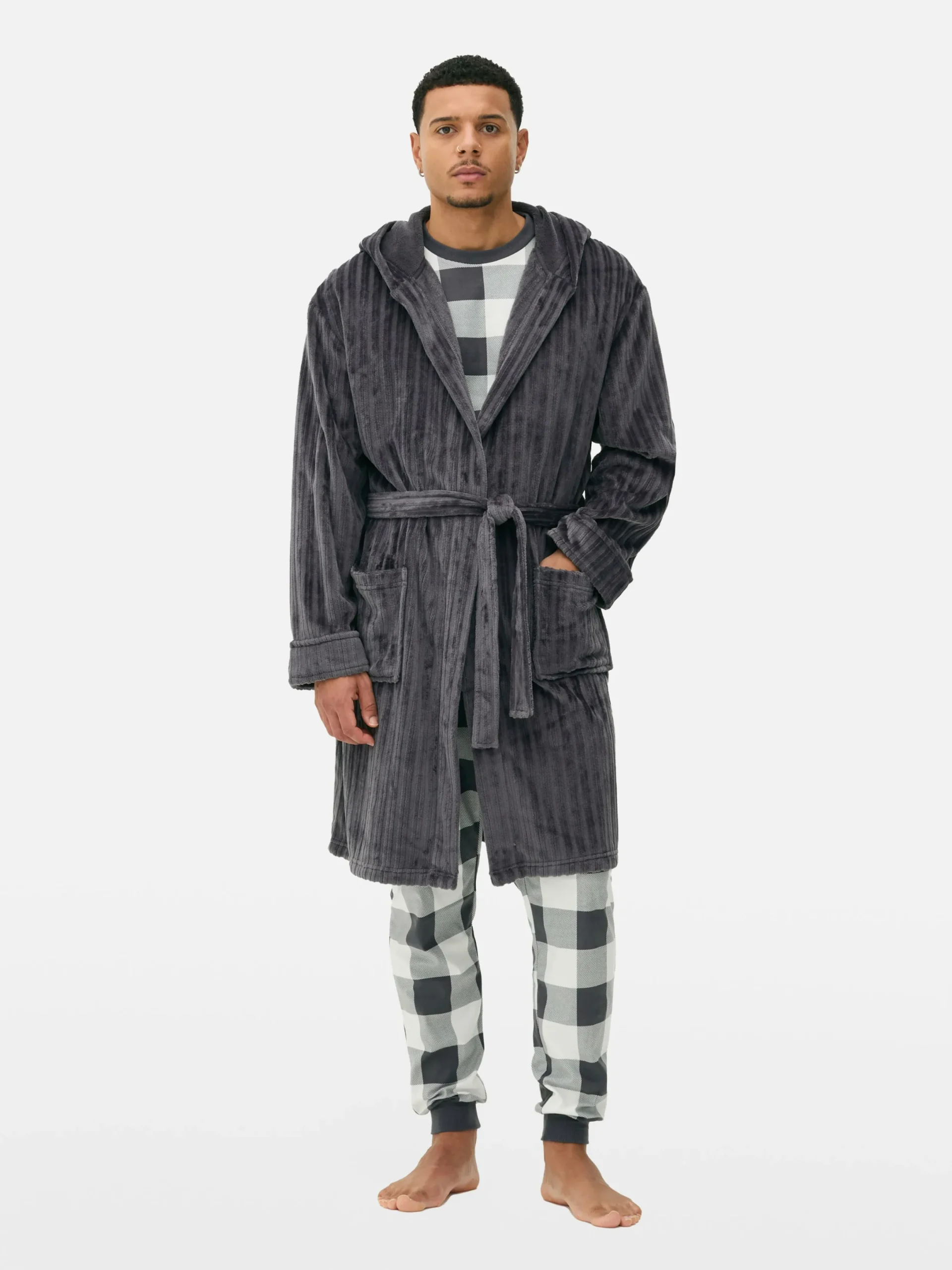 Pyjamas|Primark Peignoir à Rayures Effet Dévoré Anthracite