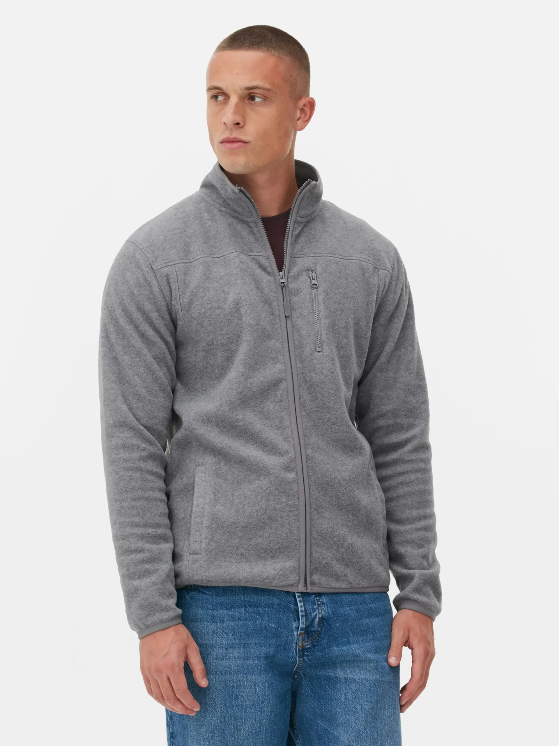 Manteaux Et Vestes|Primark Polaire Zippée à Col Cheminée Gris chiné