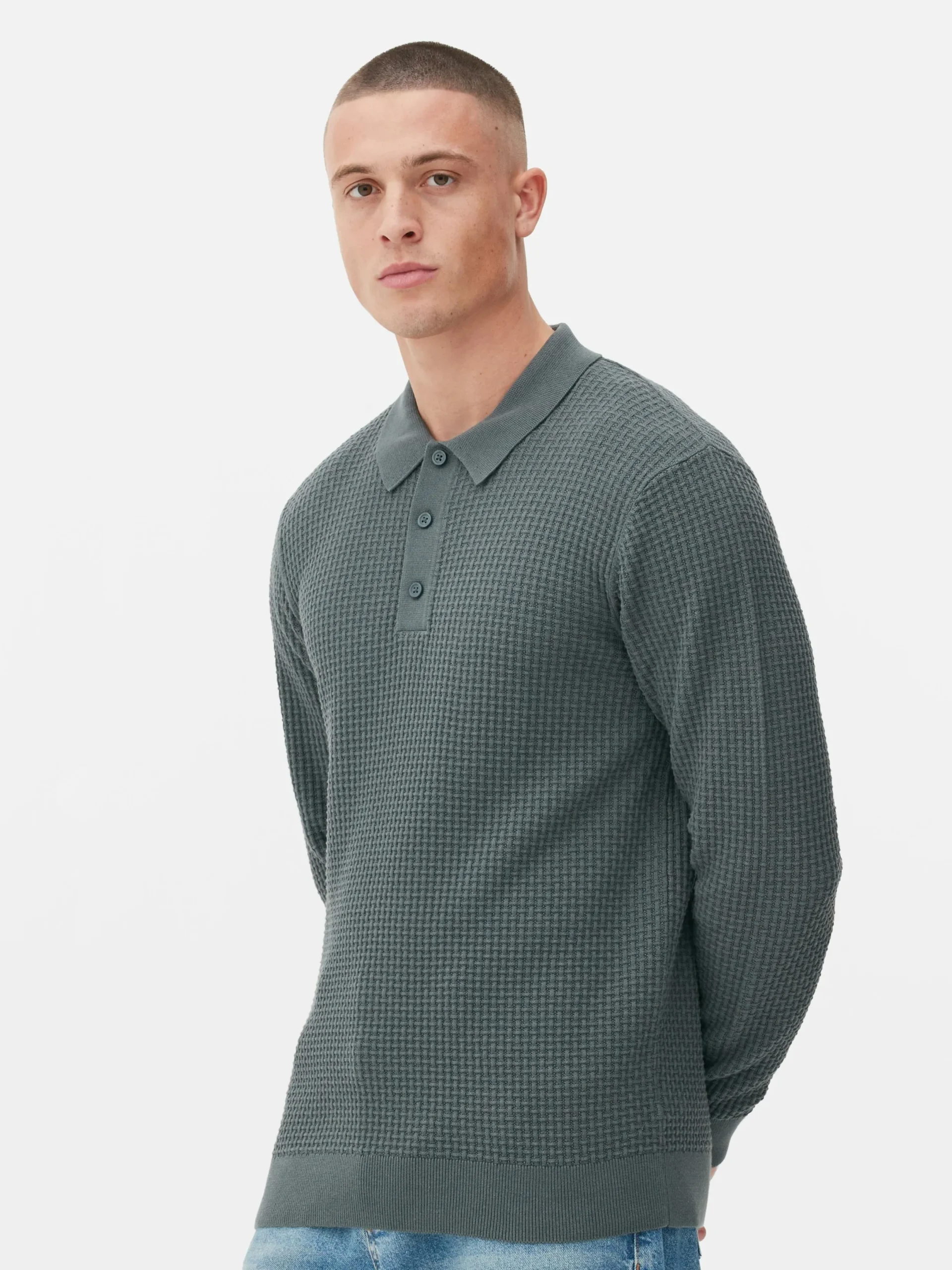 Pulls Et Gilets|Primark Polo Texturé à Manches Longues Vert foncé