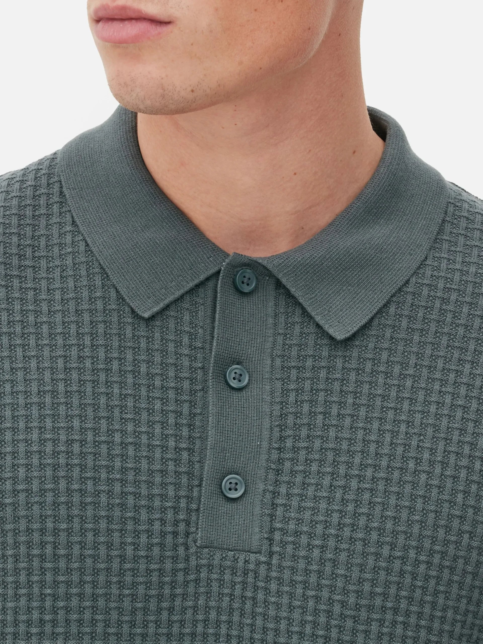 Pulls Et Gilets|Primark Polo Texturé à Manches Longues Vert foncé