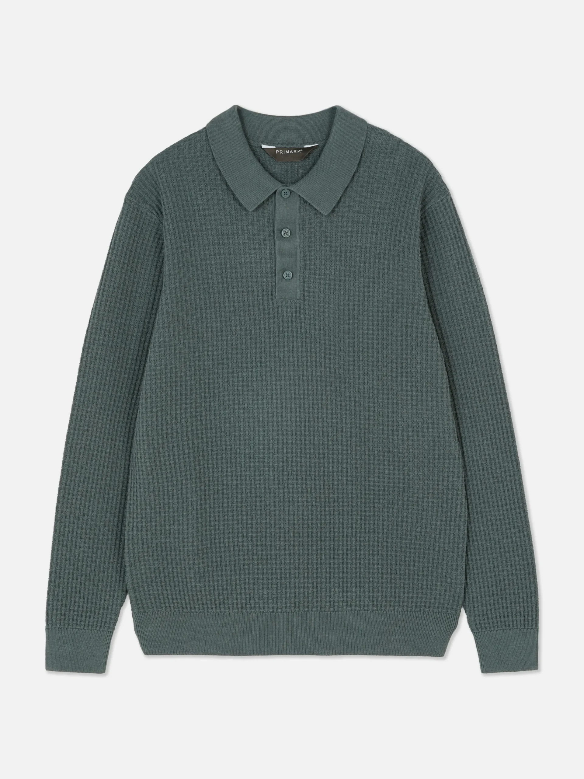Pulls Et Gilets|Primark Polo Texturé à Manches Longues Vert foncé