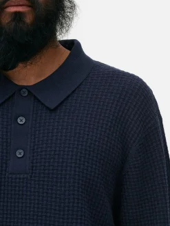 Pulls Et Gilets|Primark Polo Texturé à Manches Longues Bleu marine