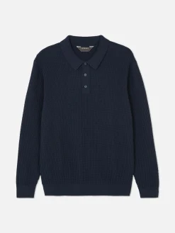 Pulls Et Gilets|Primark Polo Texturé à Manches Longues Bleu marine