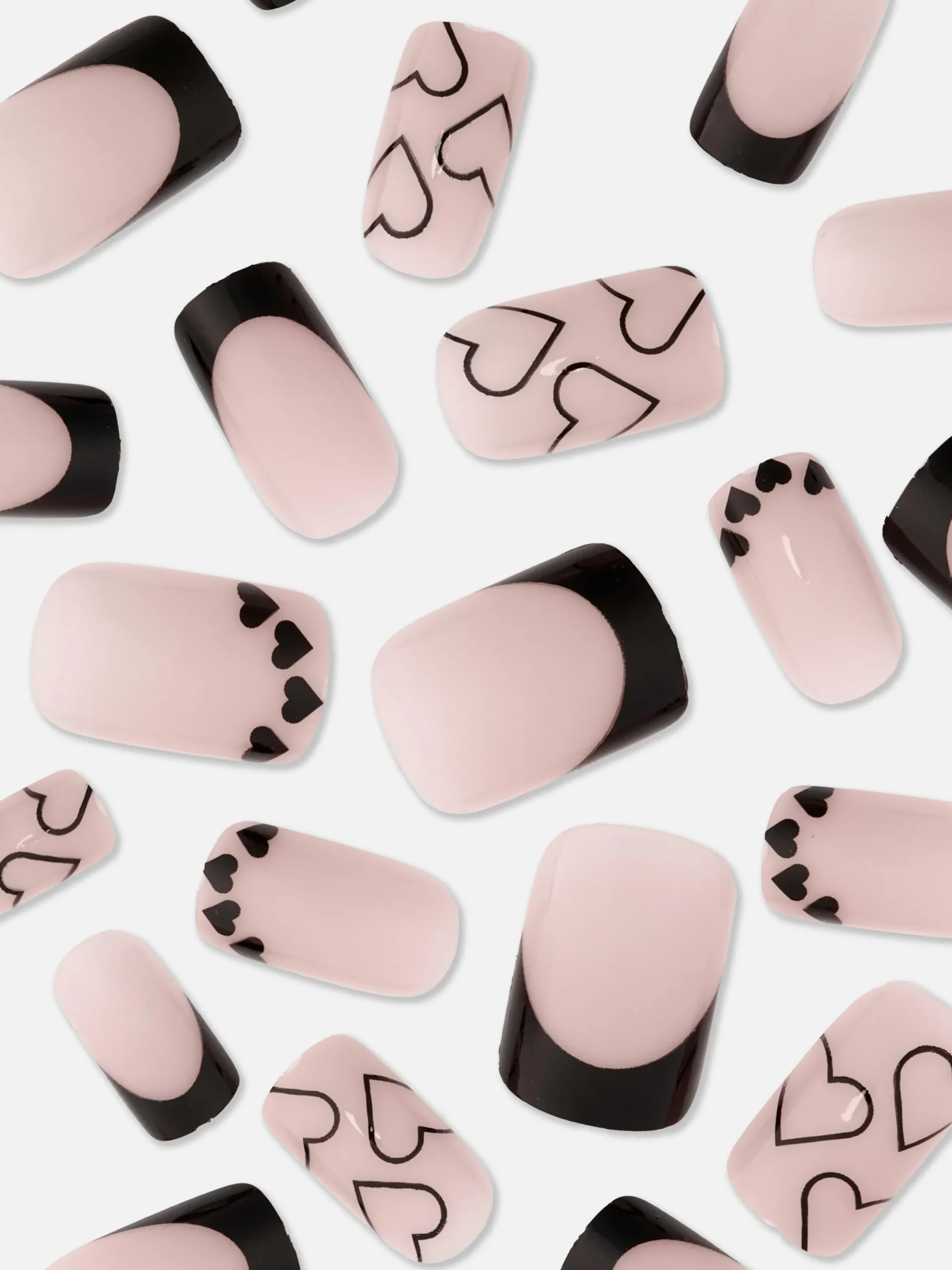 Faux Ongles|Primark PS... Faux Ongles Carrés Brillants Avec Cœurs Noir