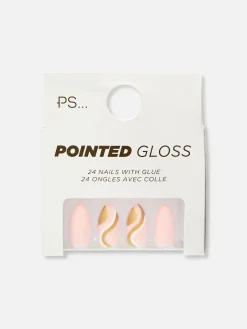 Faux Ongles|Primark PS... Faux Ongles Pointus Brillants Tourbillon Doré