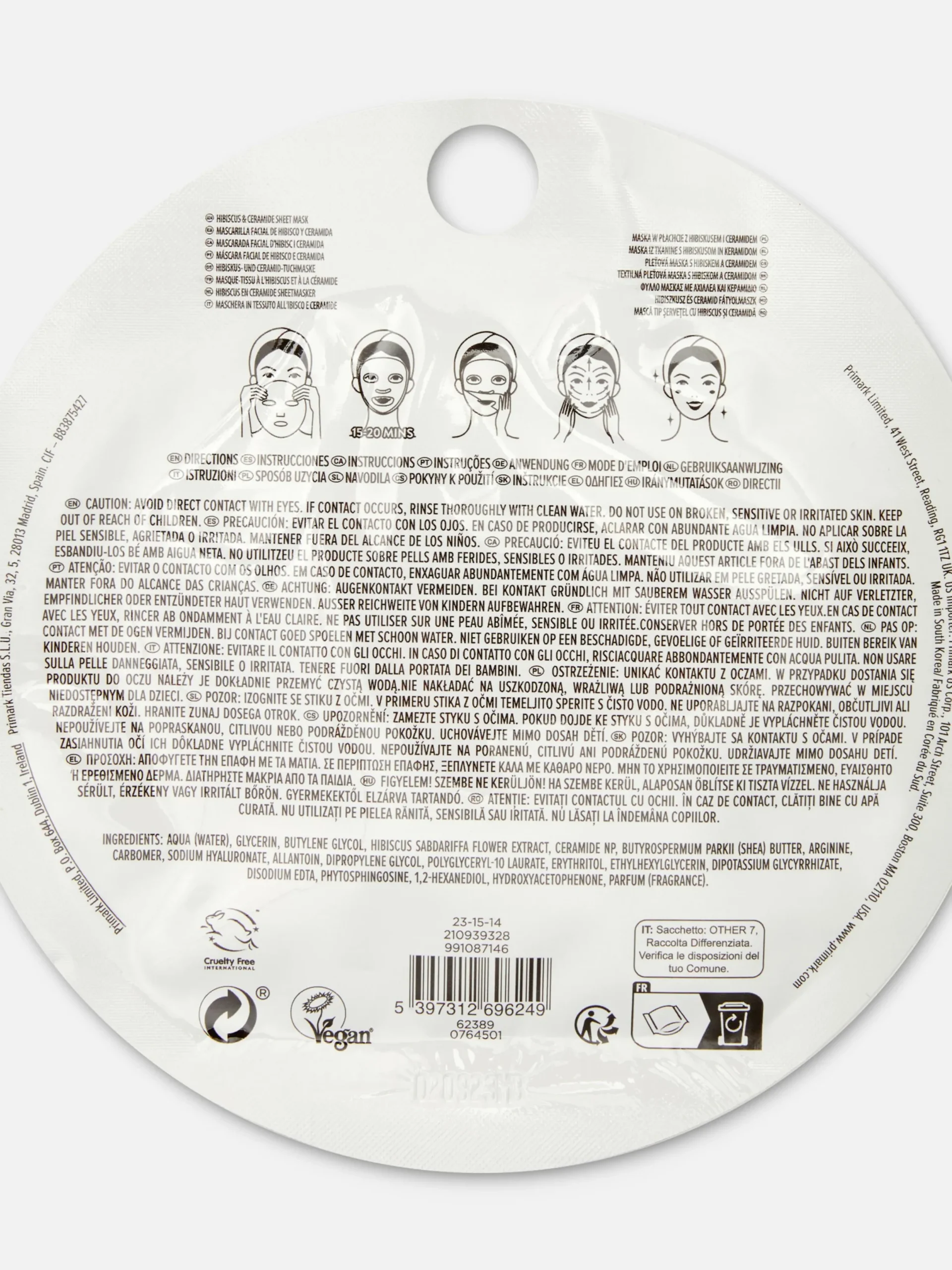 Masques Pour Le Visage|Primark PS... Masque-tissu à L'hibiscus Et Au Céramide Multicolore