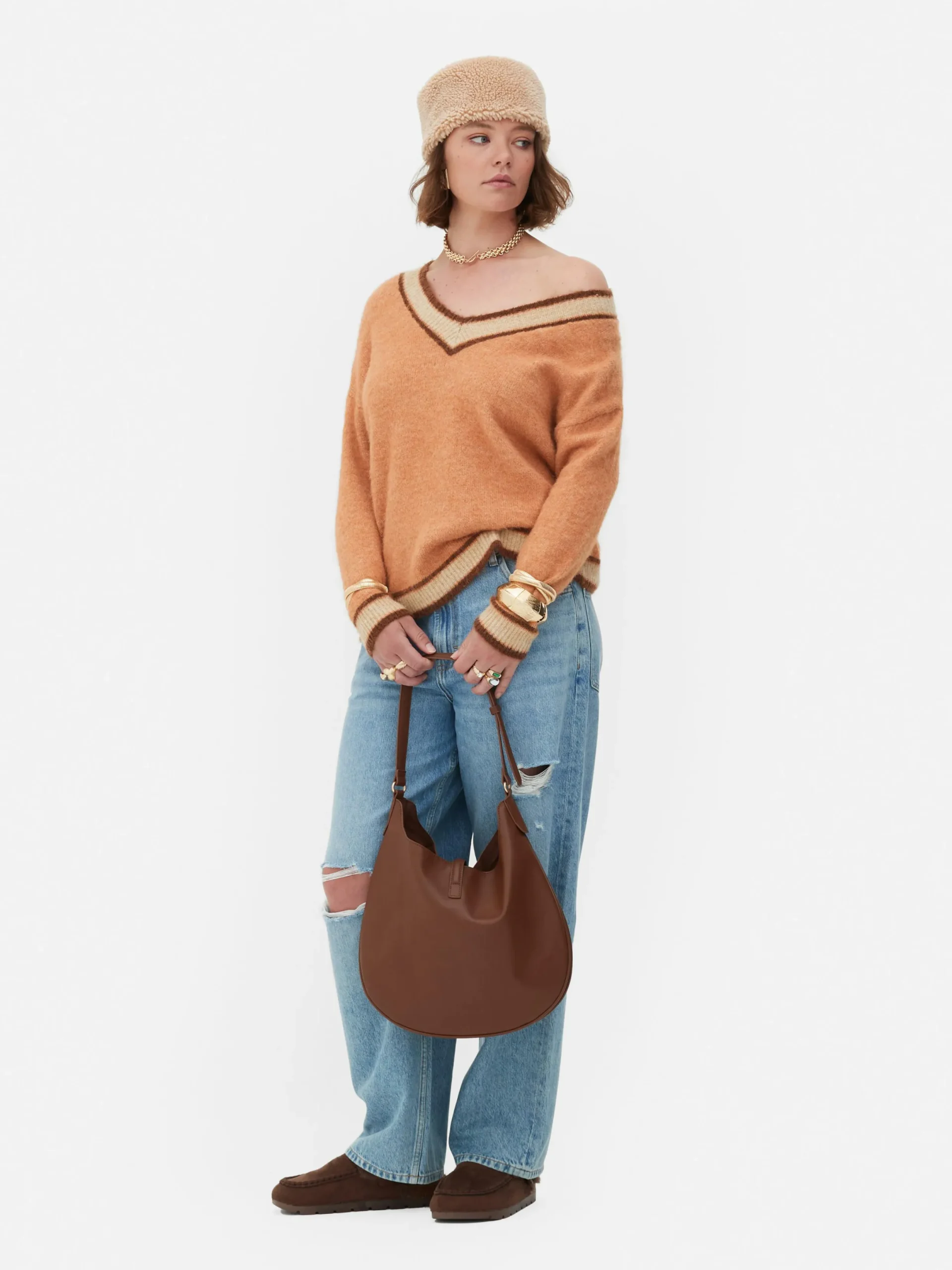 Pulls Et Gilets|Primark Pull à Col En V Style Vintage Rita Ora Pêche