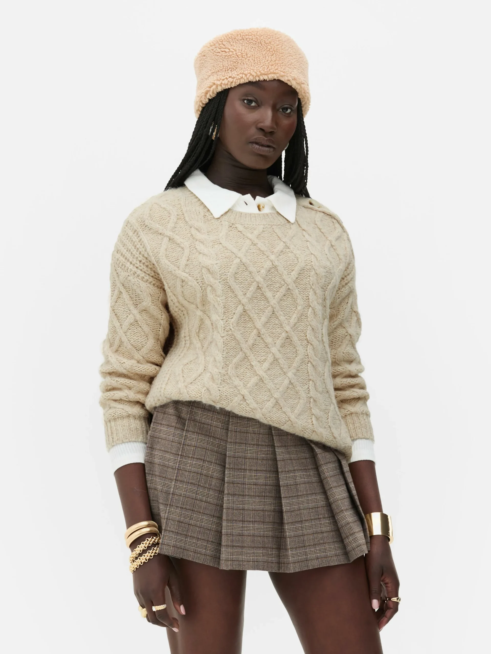 Pulls Et Gilets|Primark Pull Boutonné En Maille Torsadée Rita Ora Beige