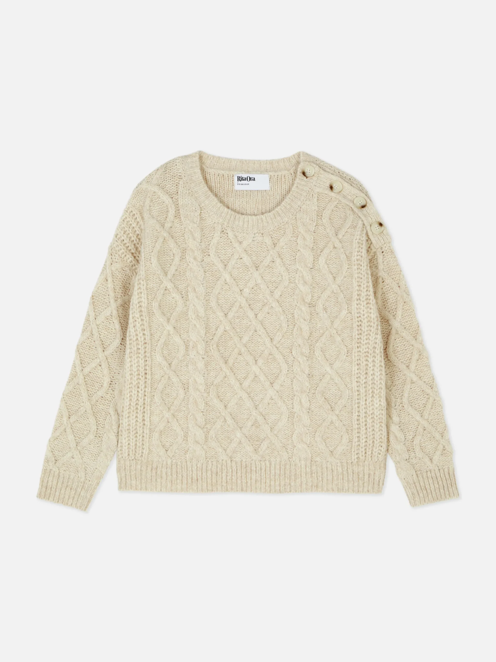 Pulls Et Gilets|Primark Pull Boutonné En Maille Torsadée Rita Ora Beige