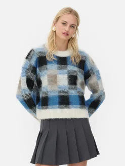 Pulls Et Gilets|Primark Pull Brossé à Carreaux Rita Ora Bleu marine